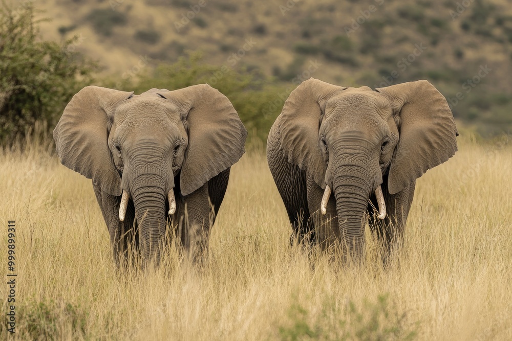 Fototapeta premium Two elephants in the field of south africa..generative ai
