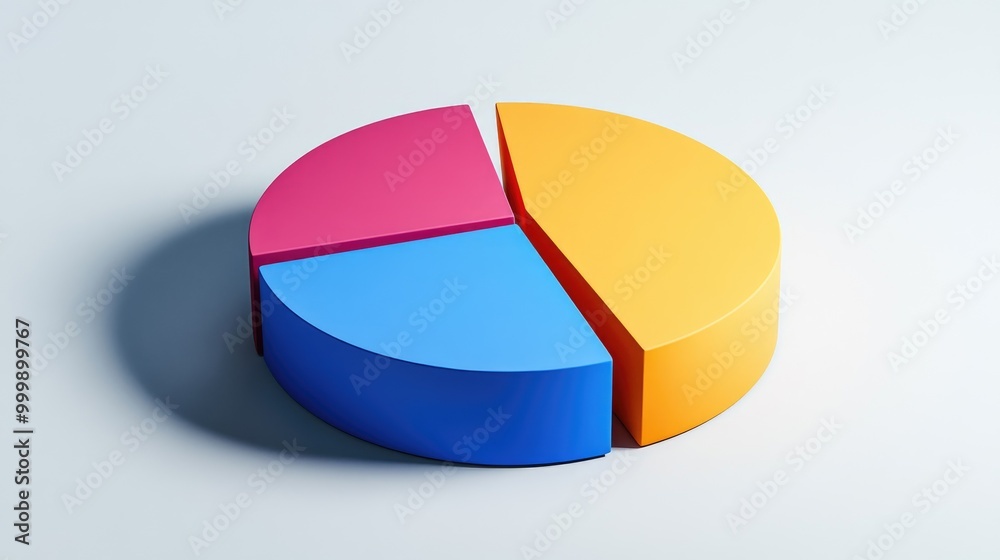 Obraz premium A financial 3D pie chart showing the division of a company assets, with bold colors and shadows adding depth to each section.