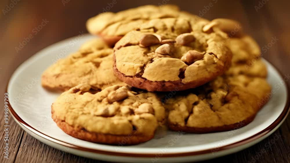Deliciously baked goldenbrown cookies with nuts ready to be savored Deliciously baked goldenbrown cookies with nuts ready to be savored