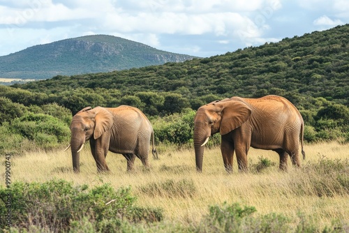 Two elephants in the field of south africa..generative ai