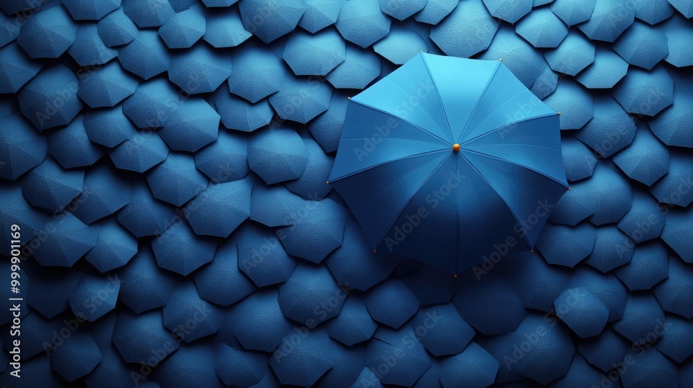Vibrant Blue Umbrella Standing Out Among Gray Ones for Business and Professional Themes Vibrant Blue Umbrella Standing Out Among Gray Ones for Business and Professional Themes