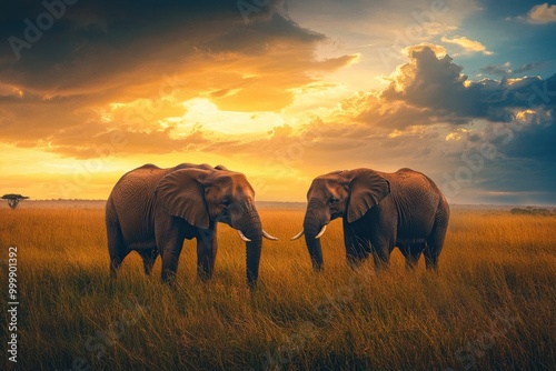 Two elephants in the field of south africa..generative ai