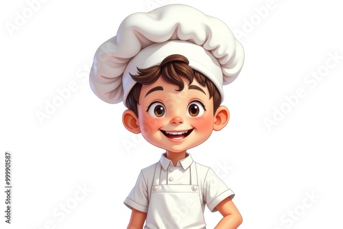 Cartoon style of a boy chef in a cap and apron photo