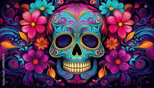 skull with flowers dia de muertos