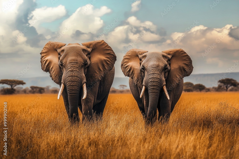 Fototapeta premium Two elephants in the field of south africa..generative ai