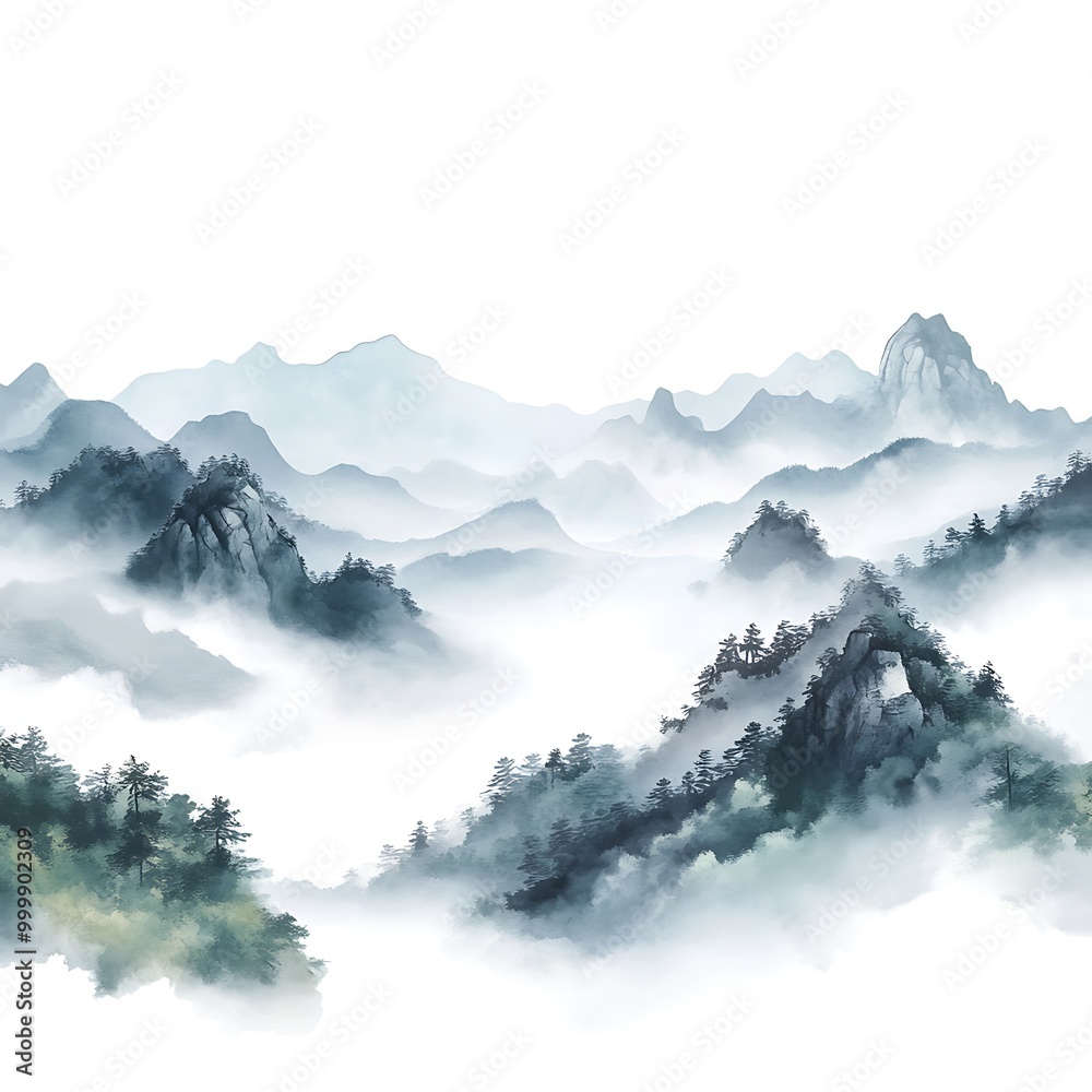 Misty Mountain Range with Watercolour Effect. Misty Mountain Range with Watercolour Effect.