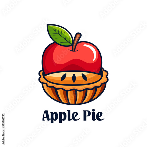 Apple pie logo vector illustration template vintage retro emblem
