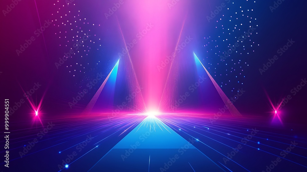 Abstract futuristic background with neon lights, glowing lines, and a triangle in the center. Abstract futuristic background with neon lights, glowing lines, and a triangle in the center.