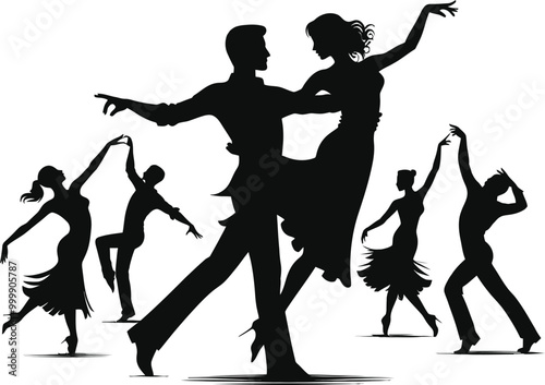 silhouettes of dancing people