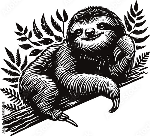 Funny sloth bear shilloutee vector illustration 