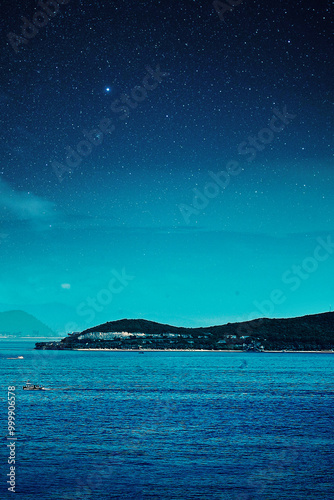 HD beautiful star background for phone, emerald blue universe landscape and starry night sky digital 3d illustration for phone wallpaper