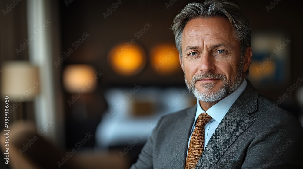 mature businessman in a hotel room