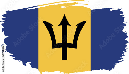 Hand drawn brush stroke flag of Barbados illustration on white background