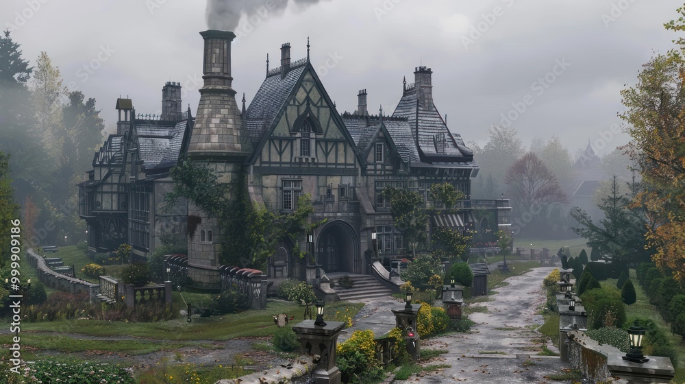 Obraz premium Old Mansion in the Mist