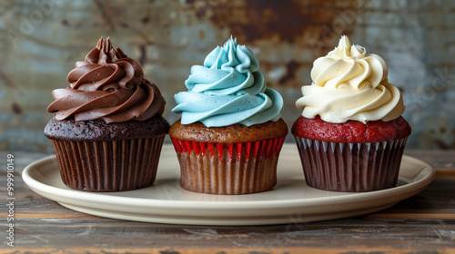 Colorful cupcake in wooden background