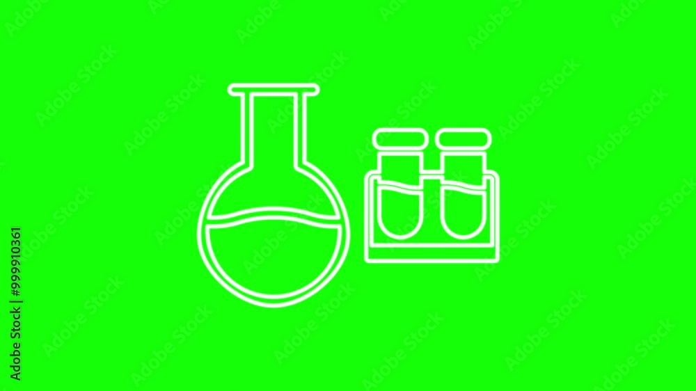 Animation of a flask icon on a green background. 4K video. Looped animation. Animation of a flask icon on a green background. 4K video. Looped animation.