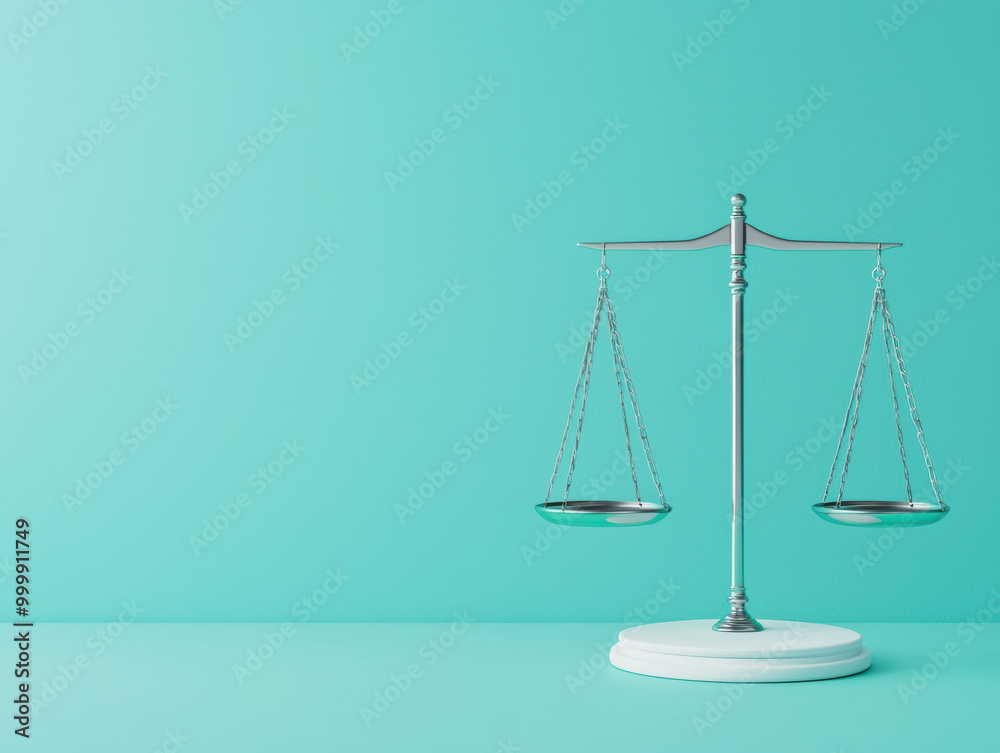 A scale with two sides is on a blue background A scale with two sides is on a blue background