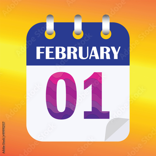 1 February date calendar flat minimal art paper cut style design daily Calendar Vector illustration