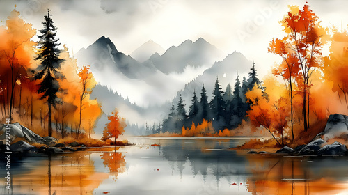 Watercolor Painting of Moun...