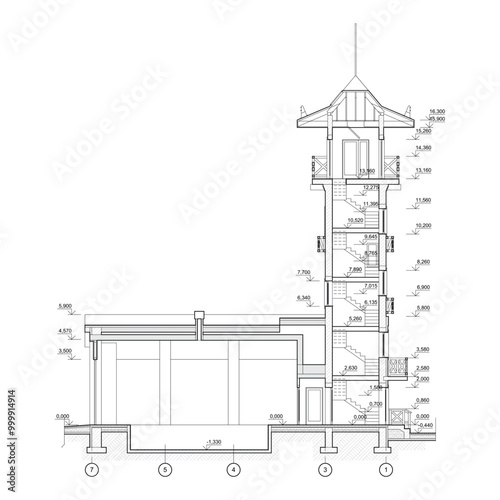 Detailed architectural fire station house blueprints and drawings