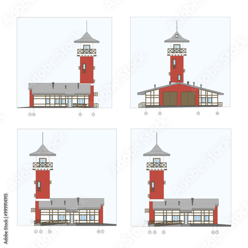 Detailed architectural fire station house blueprints and drawings