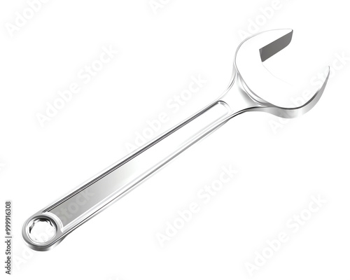 Metal wrench tool with a shiny surface on a white isolated background