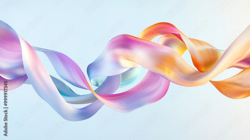 Abstract colorful ribbons flowing through the air on a light blue background. Abstract colorful ribbons flowing through the air on a light blue background.