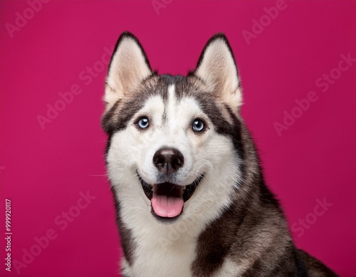 siberian husky puppy isolated on pink background