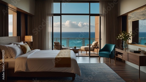 Ocean Luxurious Hotel Room with View Balcony Sea Interior Simple Relaxation Accommodation