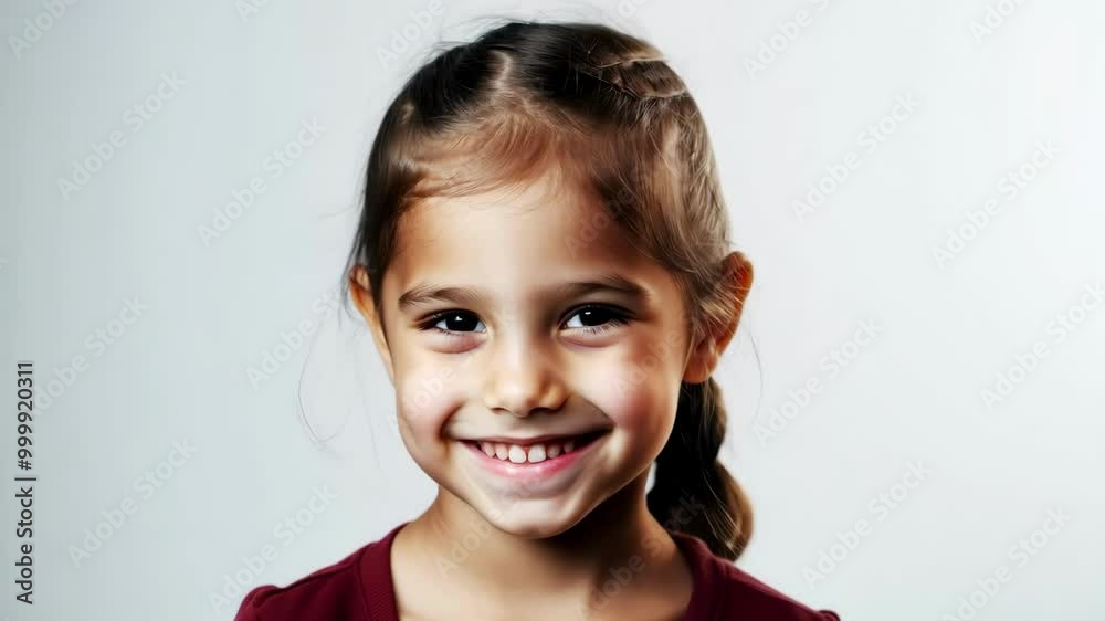 Smiling young girl with braided hair against a light background Smiling young girl with braided hair against a light background