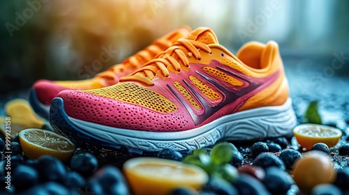 Wallpaper Mural running shoes and healthy food composition Torontodigital.ca