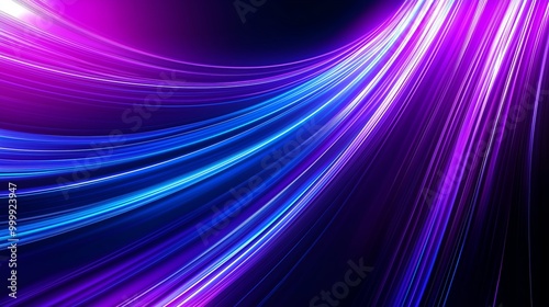 Abstract blue and purple light wavy shapes futuristic banner. Glowing retro waves background
