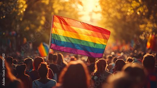 Rainbow Flag Waves Over a C...