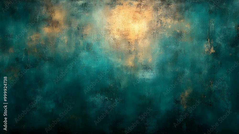 Teal and Gold Abstract Texture Background, Distressed Wall with Brushed Paint Effects