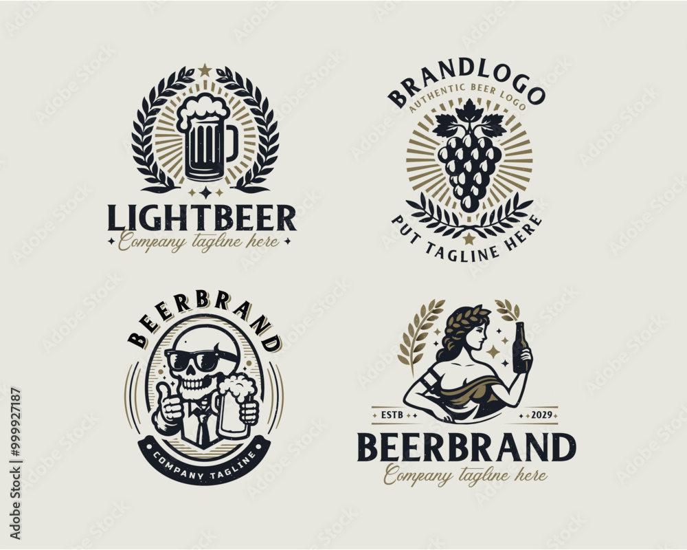 Fototapeta premium Set bundle vintage brewery beer bar logo for business company