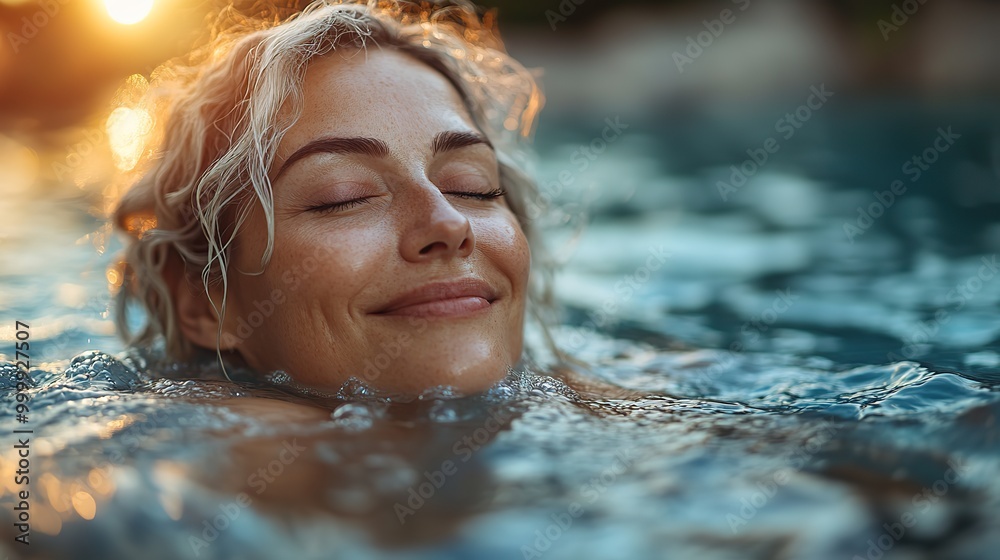 Fototapeta premium senior woman enjoying time at swimmingpool with her family