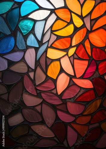 Mosaic stained glass window pattern in rich colors