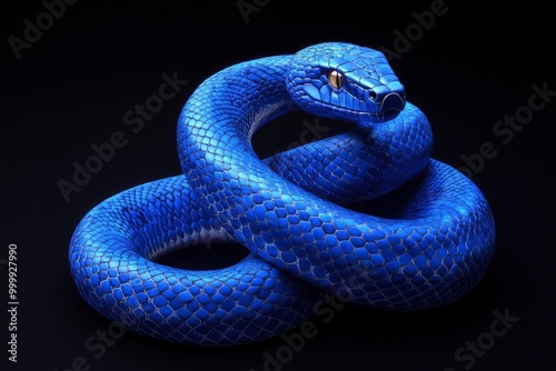 3D Illustration of Blue insularis viper venomous snake isolated in dark black background .generative ai photo