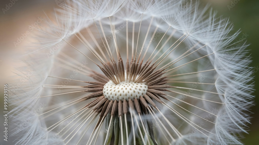 Fototapeta premium Macro Shot of Dandelion Seed Head. Perfect for Nature, Botany, and Abstract Art Themes