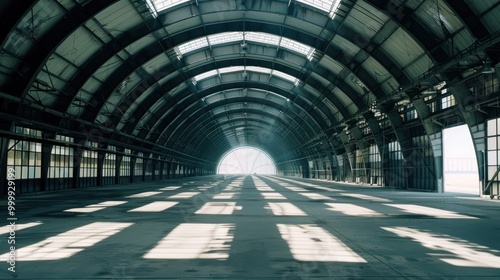 Large Empty Hangar with Light Streaming In