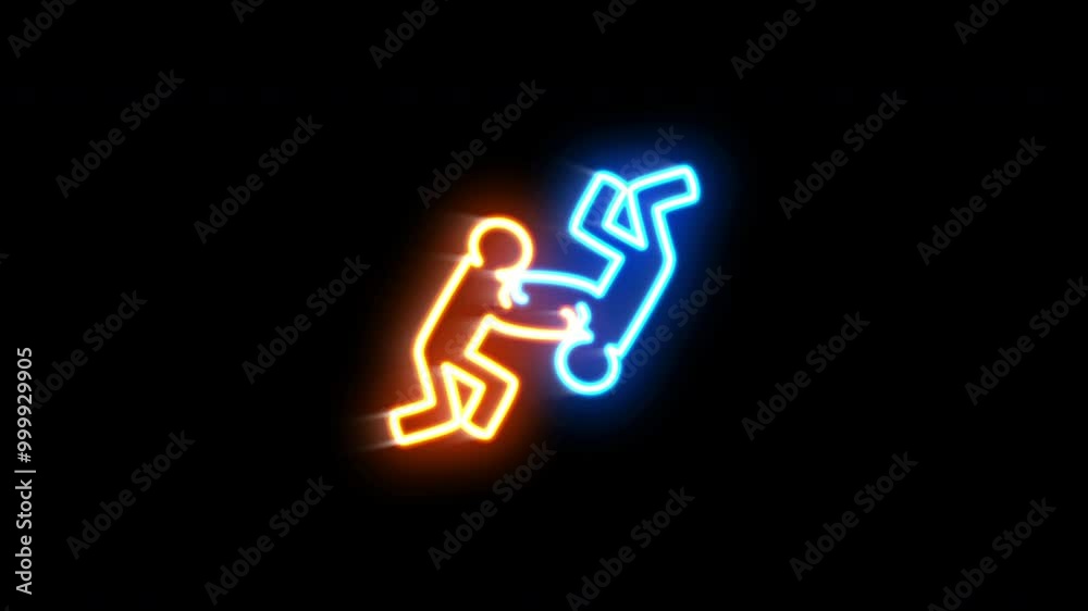 The blinking neon light of judo icon in the black background. The blinking neon light of judo icon in the black background.