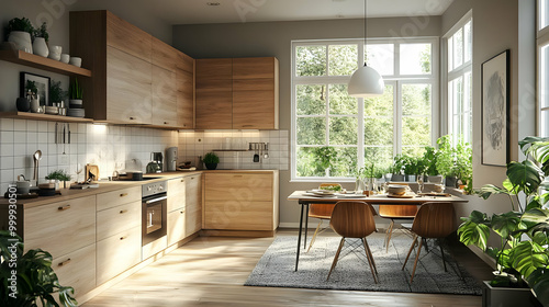 Wallpaper Mural Modern Kitchen Design with Wooden Cabinets and Natural Light Torontodigital.ca