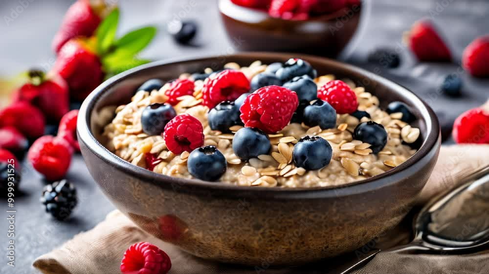 Deliciously nutritious breakfast bowl with berries and grains Deliciously nutritious breakfast bowl with berries and grains