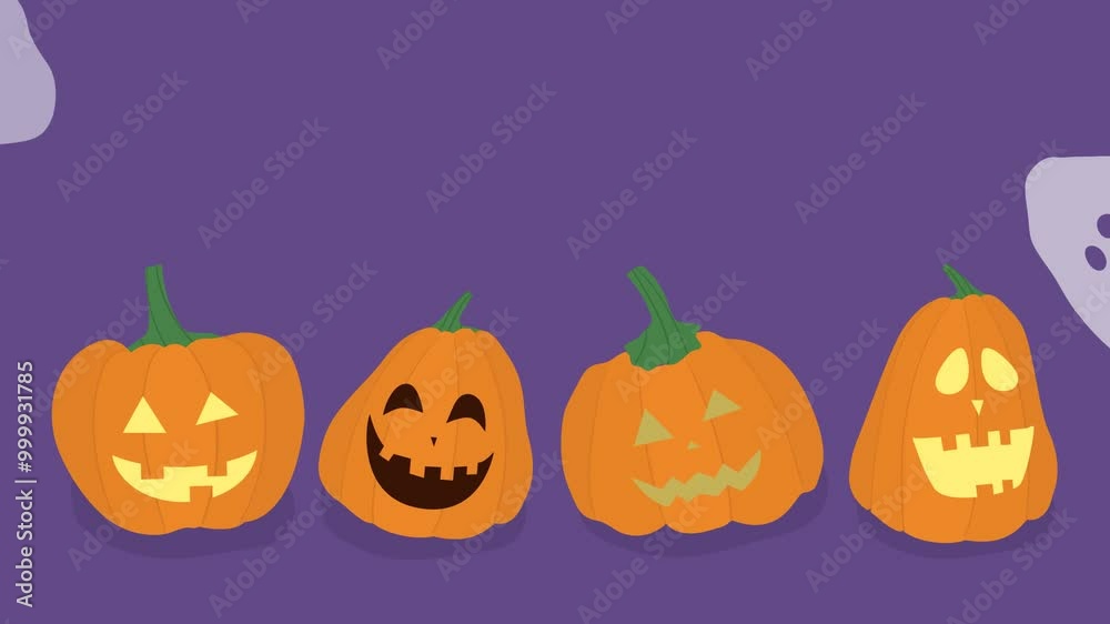 happy halloween animation with pumpkins, spooky ghost, trick or Treat, Motion graphic design. 4K, HD loop footage. happy halloween animation with pumpkins, spooky ghost, trick or Treat, Motion graphic design. 4K, HD loop footage.