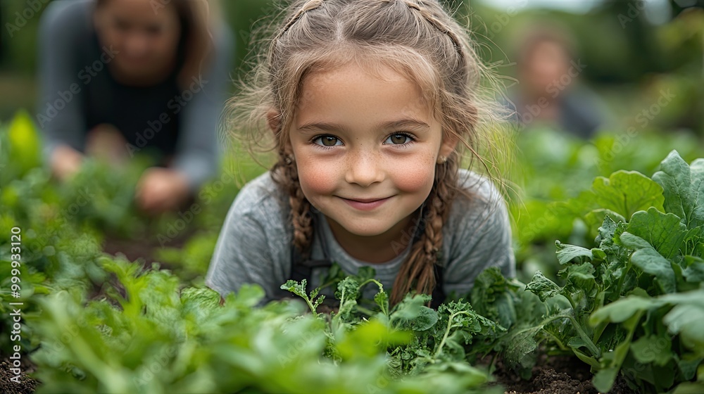 small girl with parents gardening on farm growing organic vegetables small girl with parents gardening on farm growing organic vegetables