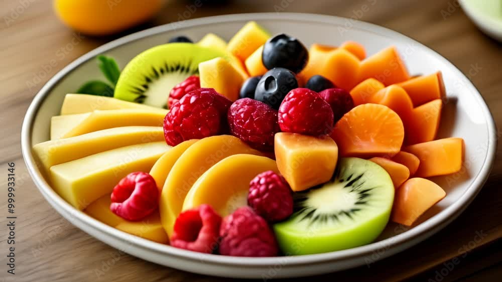 Deliciously vibrant fruit salad ready to be enjoyed Deliciously vibrant fruit salad ready to be enjoyed