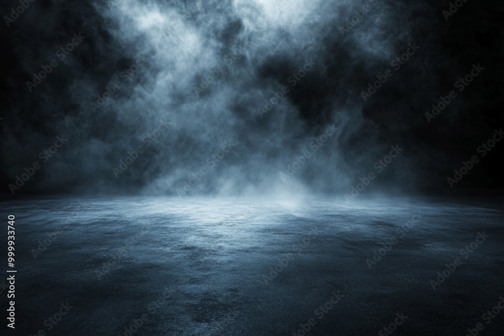 Abstract dark background, concrete floor with smoke and fog. Empty scene for product display presentation in high resolution.