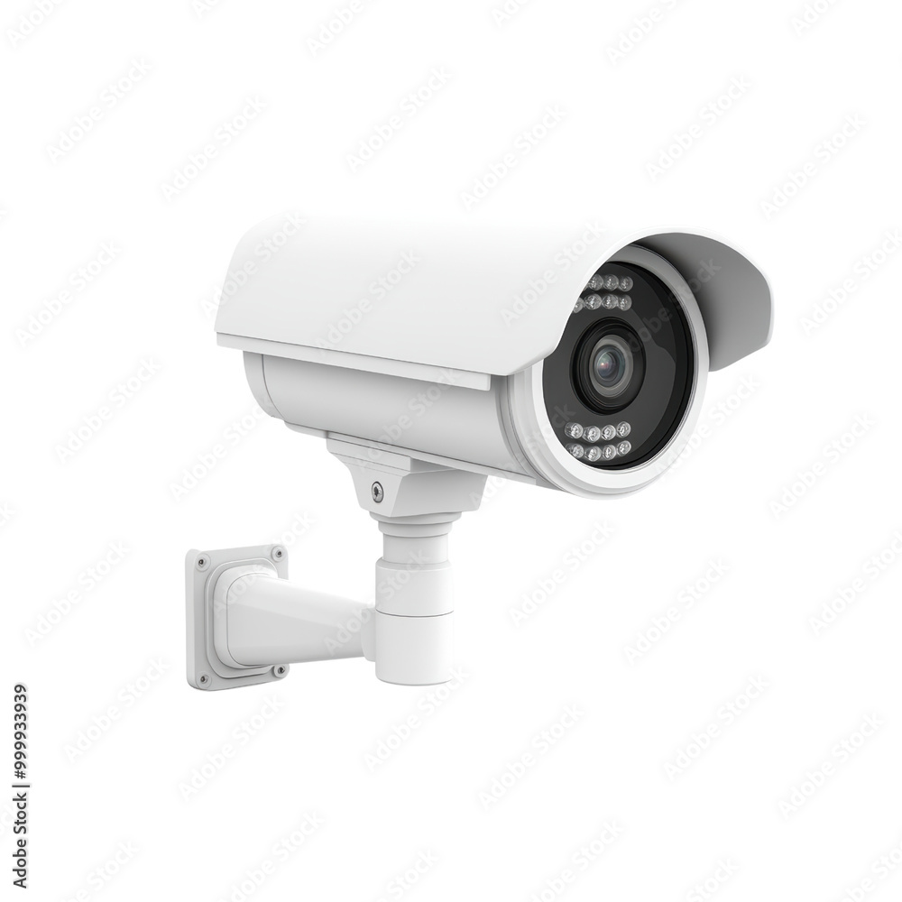 Modern security camera, white isolate background transparent background.
