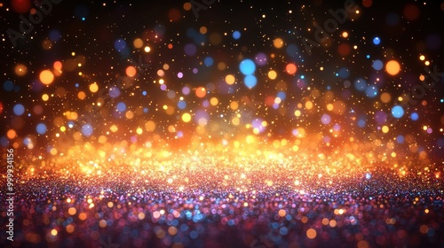 A Shimmering, Festive Background of Gold, Blue, and Orange Glitter, Perfect for Holiday and Celebration Designs