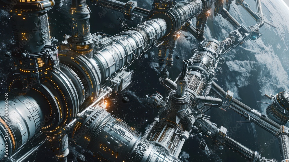 Futuristic Space Station Orbiting Earth Futuristic Space Station Orbiting Earth